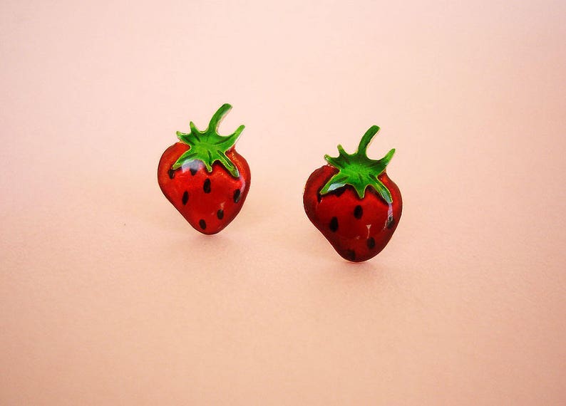 Strawberry Earrings Sterling Silver Enamel Fruit Earrings Etsy