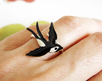 Swallow Ring Enamel Bird Ring Women Woodland Jewelry Adjustable Ring Swallow Jewelry Spring Gifts Nature Ring Birthday Gift Teens Jewelry