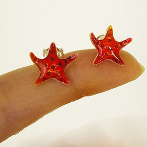 Starfish Earrings Sterling Silver Stud Earrings Enamel Earrings Ocean Earrings Summer Beach Jewelry Sea Life Jewelry Birthday Gift for Her