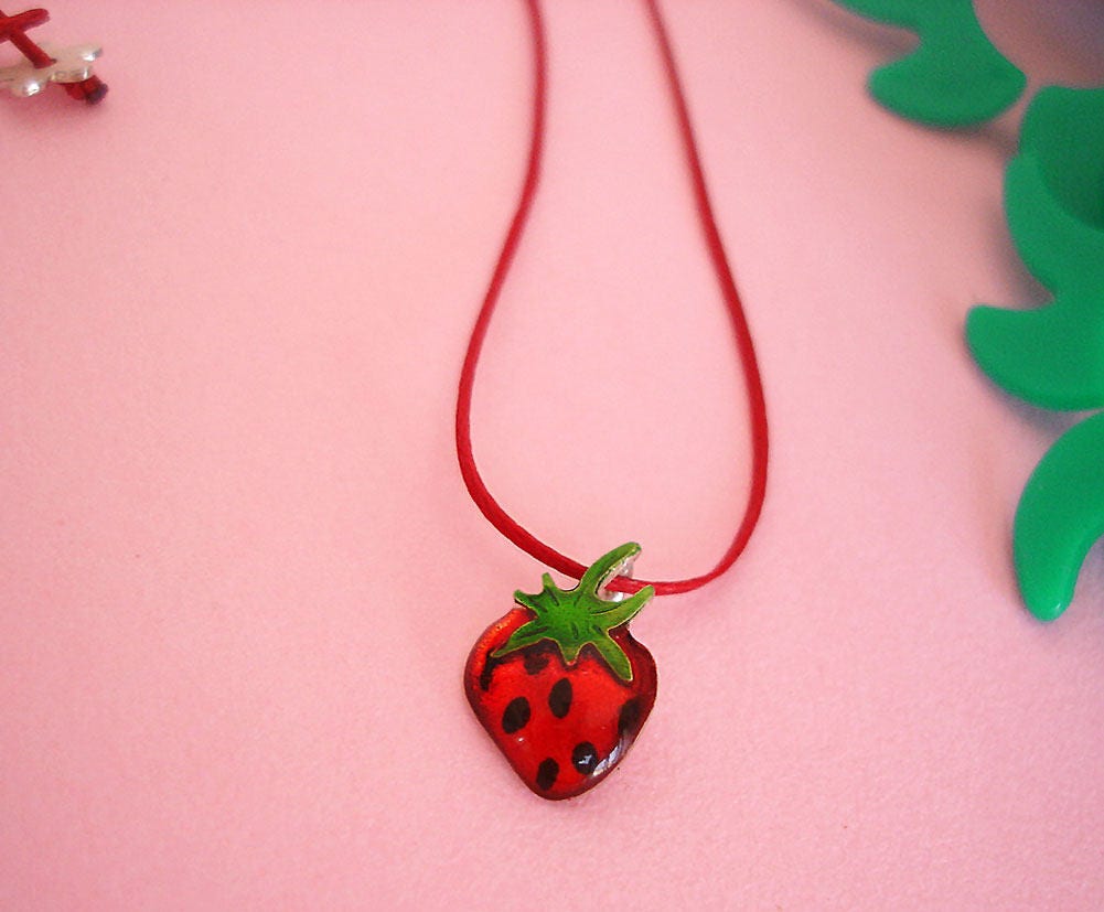 Sterling Silver Womens 1mm Box Chain Strawberry Fruit Pendant Necklace Top Leaves 