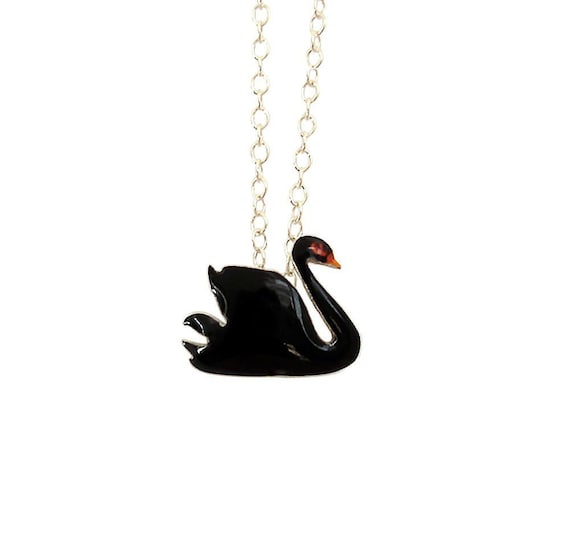 Black Swan Necklace Bird Necklace Silver Swan Jewelry Swan Gifts