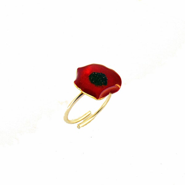 Coquelicot bague cadeau pour elle rouge coquelicot bijoux printemps émail fleur bague Floral réglable bague coquelicot fleur bijoux femmes bagues ados bijoux