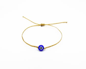 Gold String Evil Eye Bracelet Blue Evil Eye Bracelet Minimalist Bracelet Protection Bracelet Amulet Friendship Bracelet Gift for Women Teens