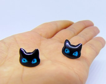 Black Cat Earrings Cat Stud Earrings Sterling Silver Enamel Earrings Animal Earrings Pet Jewelry Cat Jewelry Teens Jewelry Mothers Day Gift