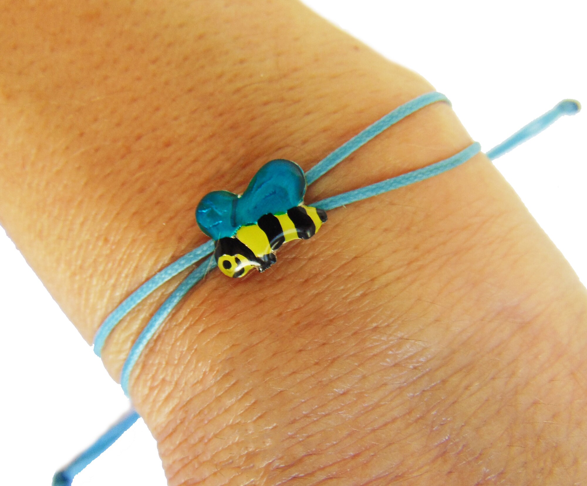 Bee Bracelet Sterling Silver Enamel Bracelet Adjustable Insect Bracelet