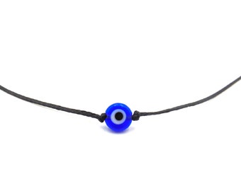 Evil Eye Necklace Women Black String Necklace Men Blue Glass Bead Greek Eye Choker Nazar Necklace Protection Jewelry Minimalist Gift for her