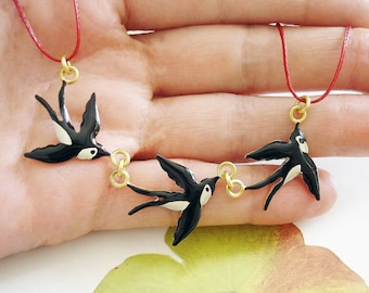 Black and White Triple Swallow Necklace Swallow Jewelry Swallow Gifts Bird Necklace Bird Jewelry Jewelry Gift for her