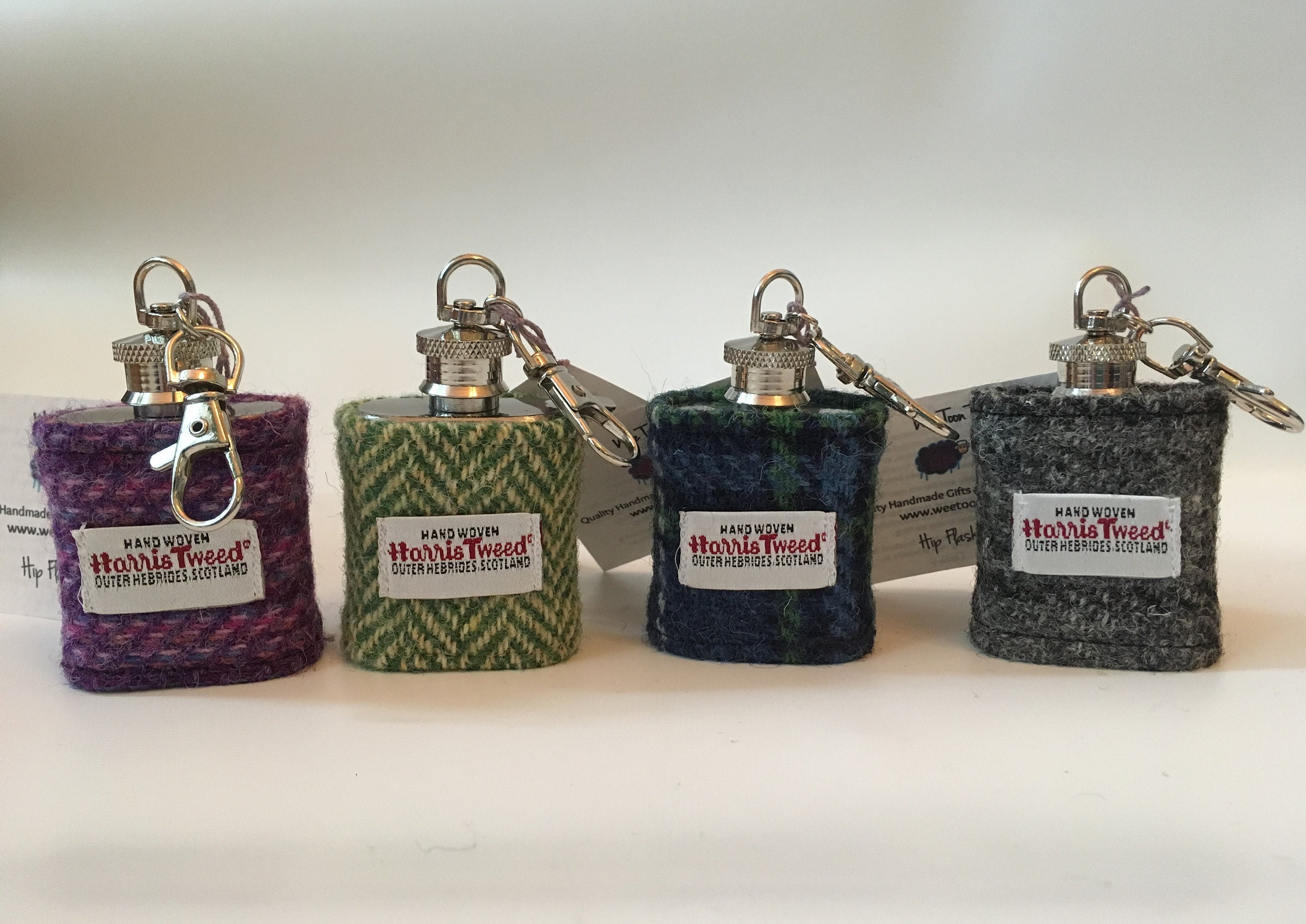 Small Harris Tweed Hip Flask Key Ring, Scottish, Gift, Best