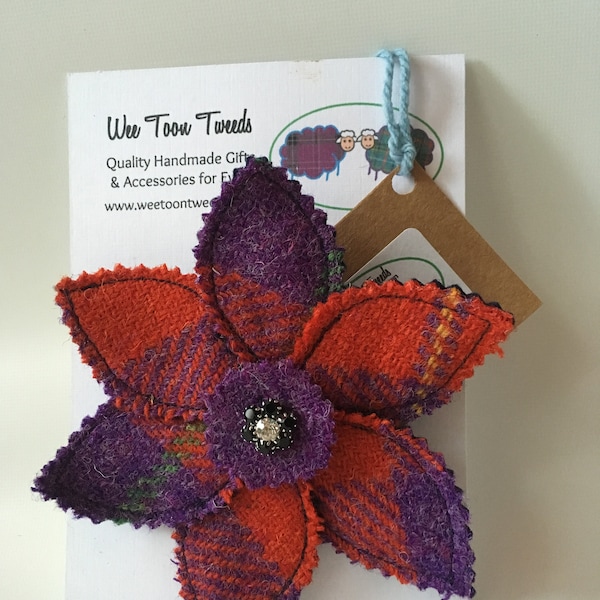 Quality Handmade Harris Tweed Flower Brooch,corsage, mother's day, birthday, bridesmaid, wedding, Christmas, Scottish gift,