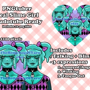 PNGTuber | Teal Slime Girl | Ready-to-Use Instant Download for streaming with Discord, Twitch, Veadotube, OBS, etc.