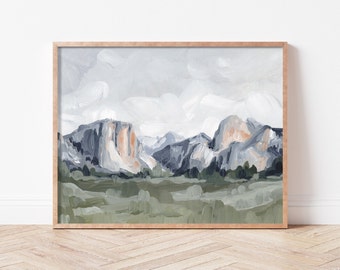 Mountain Landscape with Pines Oil Painting Print Reproduction on Canvas in  Thin Gold Frame- An 11 x 14 framed to 13 x 16