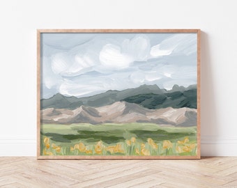 Sand Dunes in Summer Art Print - Great Sand Dunes Art, Colorado Painting, Great Sand Dunes National Park, Mountain Art, Colorado Print