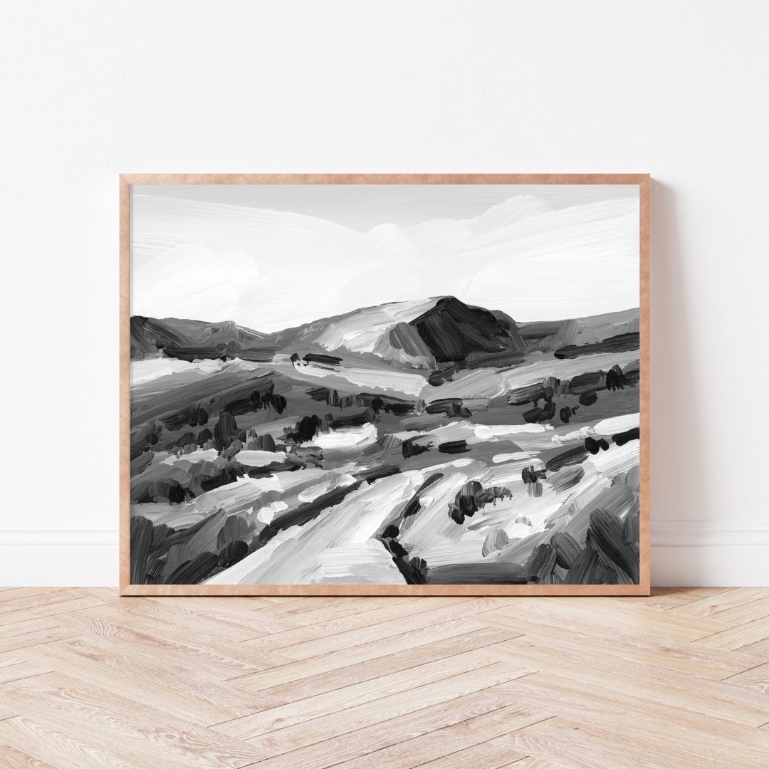 Utah Mountain Art Print Black and White Landscape Wall Art, Ski Lodge ...