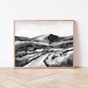 Utah Mountain Art Print Black and White Landscape Wall Art, Ski Lodge Home Decor, Scenic Monochromatic Painting, Modern Black White Art image 1