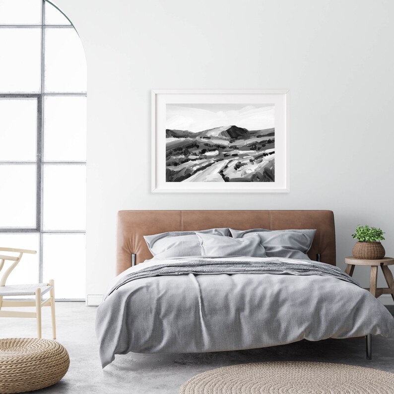 Utah Mountain Art Print Black and White Landscape Wall Art, Ski Lodge Home Decor, Scenic Monochromatic Painting, Modern Black White Art image 4