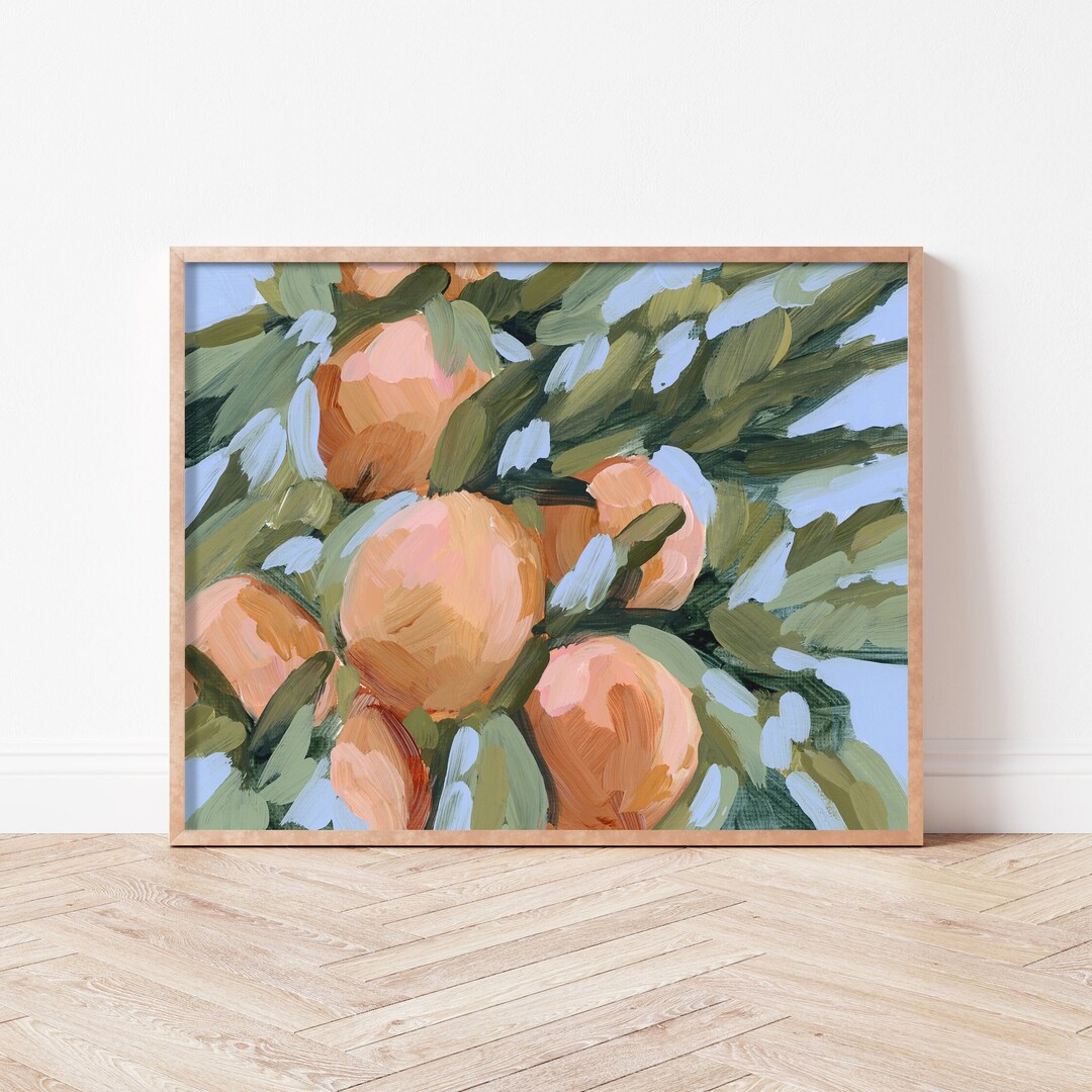Peach Tree Botanical Art Print Fruit Wall Decor, Minimalist Kitchen Art