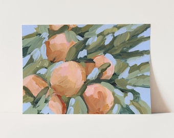 Peach Tree Art Print: Minimalist Fruit Painting, Botanical Wall Decor