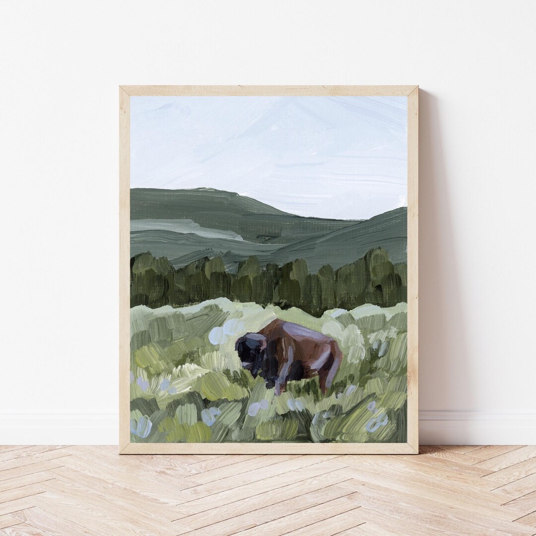 Bison Art Print - Buffalo Wall Art, Yellowstone Wildlife Artwork ...