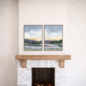 Mountain Landscape Art Print Set: Moonlit Pond Vermont Painting image 6