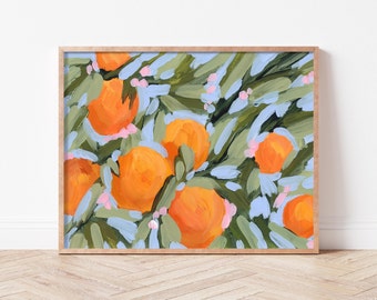 Citrus and Floral Art Print - Fruit and Botanical Wall Art, Orange Blossoms Print, Kitchen Art, Citrus Fruit Decor, Botanical Art Print