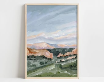 Lámina del Jardín de los Dioses, Pintura del paisaje del atardecer en Pikes Peak, Arte de pared de Colorado Springs