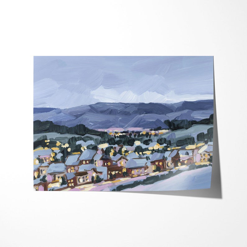 winter village colorado ski resort painting