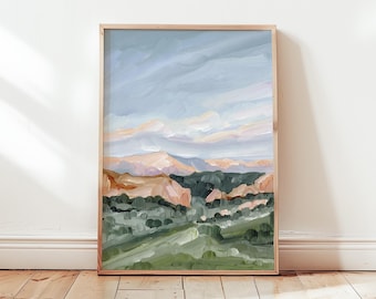 Impresión de paisaje de Colorado Springs, Jardín de los Dioses, Arte de la puesta de sol en Pikes Peak