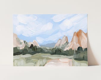 Colorado Springs Art Print - Garden of the Gods Wall Decor, Abstract Mountain Landscape Painting, Colorado Gift, Nature Art - Red Rocks