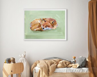 Napping Fox Art Print: Minimalist Woodland Nursery Decor