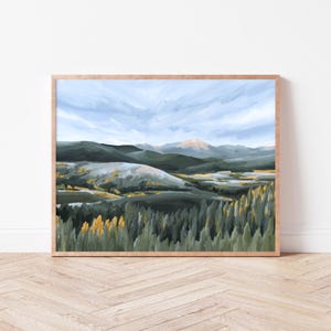 Fall Mountain Art Print, Abstract Mountain Painting, Scenic Autumn Wall Art, Colorado Scenery Art, Nature Inspired Home Decor - First Fall
