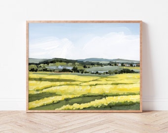 Germany Landscape Art Print - Europe Travel Wall Art, Europe Home Decor, Germany Souvenir Gift, Yellow Field Art, Colorful Scenery Painting