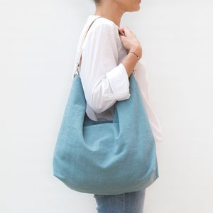 Linen and Leather Hobo Bag . Summer Lightweight Hobo Bag in - Etsy