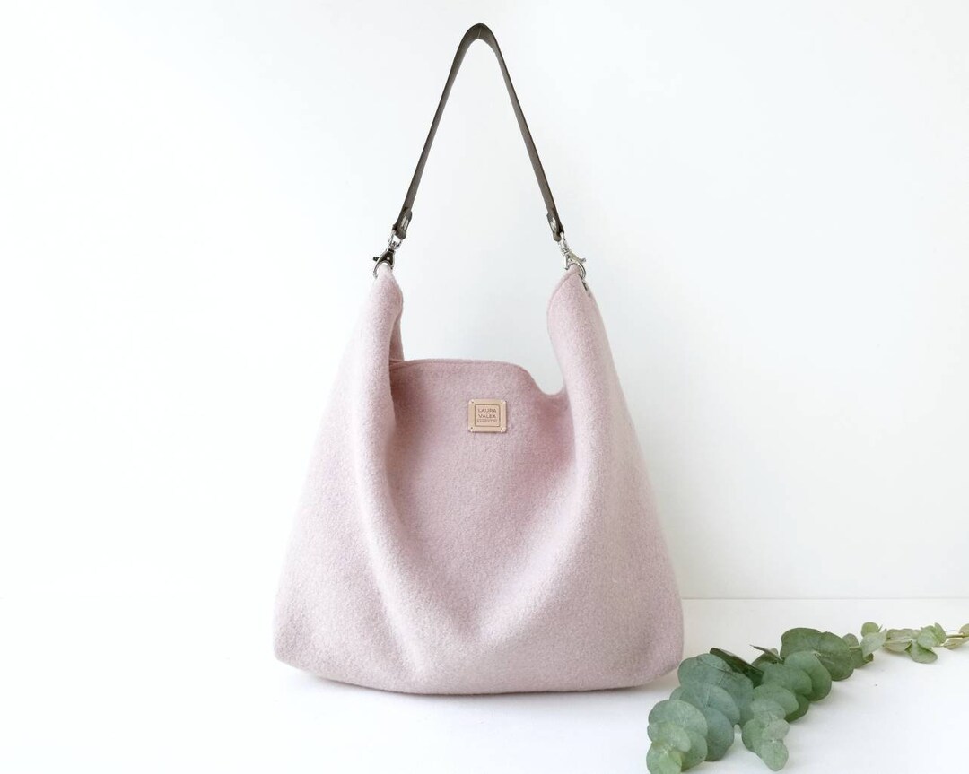 Large Pink Hobo Bag. Lightweight Shoulder Handbag. Wool Slouchy Hobo Bag With Leather Strap. - Etsy