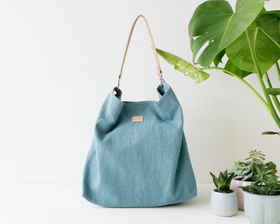 Linen and leather hobo bag . Summer lightweight hobo bag in | Etsy