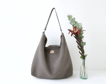 Brown hobo purse. Large and comfy  hobo handbag. Lightweight handbag of wool and genuine leather.