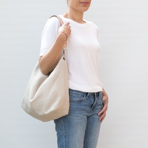 Mittelgroße Hobo-Tasche für Damen mit Leder-Schultergriff, Sommertasche mit Leinen-Reißverschluss, leichte Tasche, Geburtstagsgeschenk für die beste Freundin