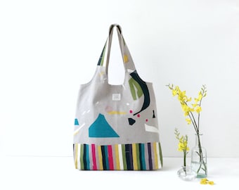 Nani iro fabric handbag. Lightweight shoulder bag large. Casual hobo bag japanese fabric. Original printed handbag. Multicolor vegan purse.