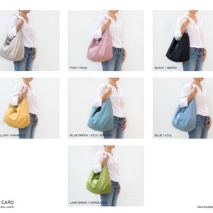 MITTLERE Hobo-Tasche aus gewaschenem Leinen mit Lederriemen.