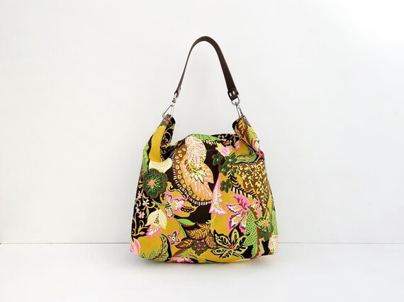 Bolso hobo de tela con asa de cuero. Bolso boho con estampado de flores para verano. Etsy Mexico