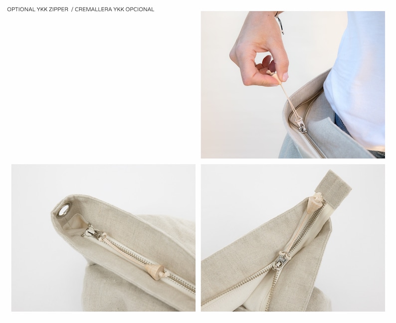 Hobo bag in raw linen with natural leather strap. Lightweight and large Shoulder purse for women. image 9