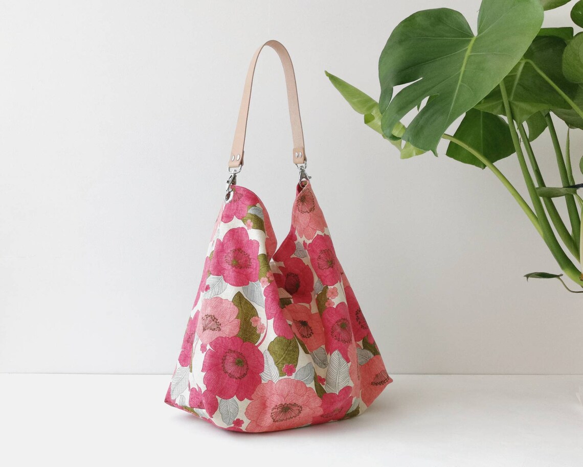 Flower Canvas Hobo Bag. Printed Shoulder Bag. Large Hobo Purse | Etsy