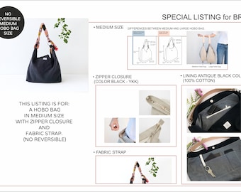 SPECIAL LISTING for BRIA: Medium size non-reversible black linen bag with fabric handle and zipper closure.