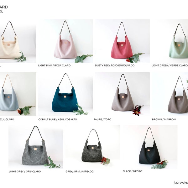 Hobo bag medium size.with leather handle. Personalize your bag choosing between 11 colors of wool and 3 colors of leather.