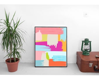 Colorful Swatches Printable Art, Instant Download Bright Poster Art, Pink Orange Aqua Abstract Wall Art