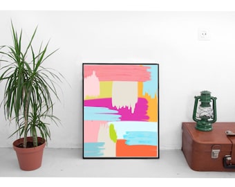 Rosa Orange Aqua, bunten Farbfelder druckbare Kunst, sofortigen Download helle Plakatkunst abstrakte Wandkunst