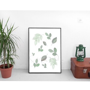 Leaf Printable Art, Instant Download Poster Art, Green Abstract Wall Art, Nature Botanical Art
