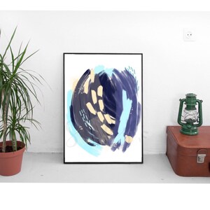 Blauwe afdrukbare kunst, Instant Download Poster kunst, Blue Abstract Wall Art