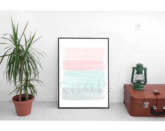 Roze en Mint groene afdrukbare kunst, Instant Download Poster kunst, Pastel Abstract Wall Art, Decor van de kwekerij van het meisje van de Baby