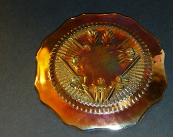 Assiette à sorbet Jeanette Dépression vintage en verre à motif iris et chevrons
