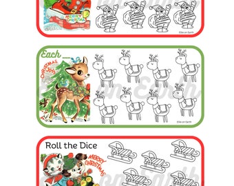 1960's Vintage Retro Christmas Card A6 Mini Cash Savings Challenge Downloadable Print Santa Reindeer Cat Dog Sled
